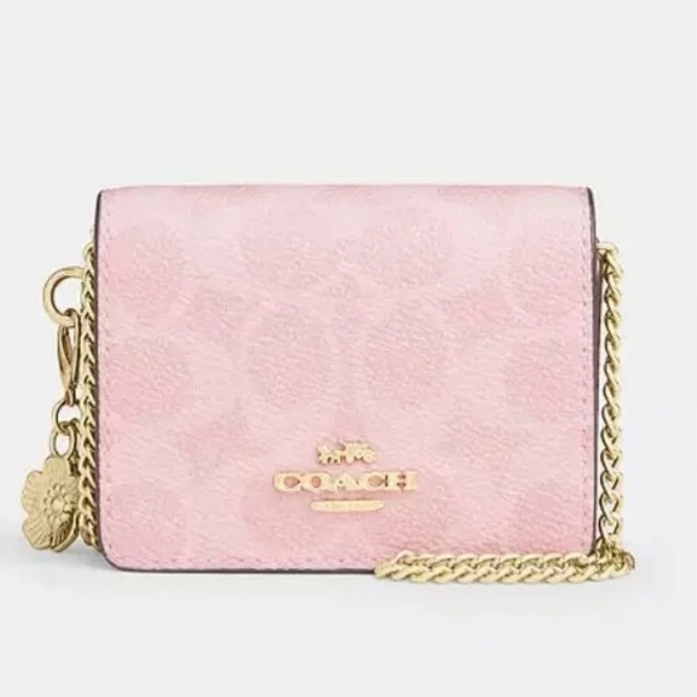 Coach Pink Mini Wallet On Chain  with Gold Hardware